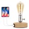 Small Industrial Table Lamp with 2 USB Ports & Wooden Base Vintage Desk Light for Bedroom, Dorm, Nightstand